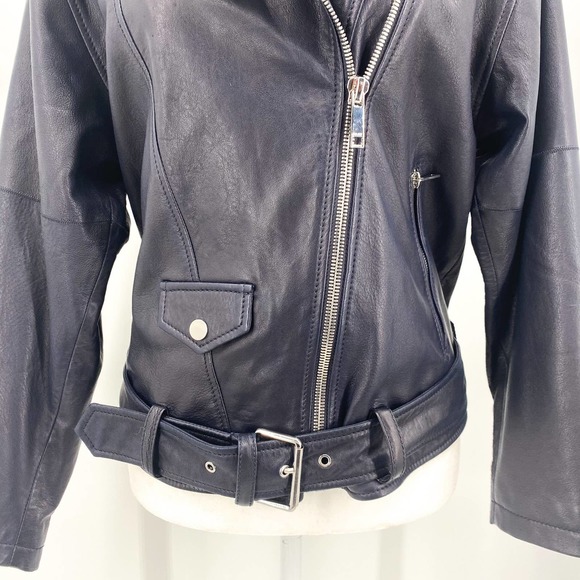 NWT LTH JKT Zoe Batwing Biker Leather Moto Navy Blue Jacket Size Small - Picture 10 of 16